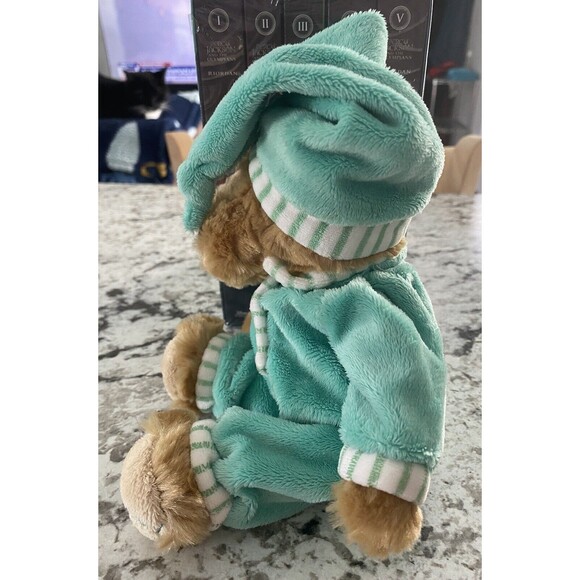 VGUC-11” FAO SCHWARZ Toys R Us TEDDY BEAR IN GREEN PAJAMAS Plush STUFFED ANIMAL - Picture 4 of 8